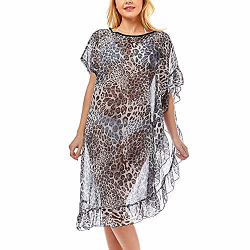 

me plus women swimsuit beach cover up fashion half ruffled shawl bikini beachwear bathing suit (leopard ruffled - grey)