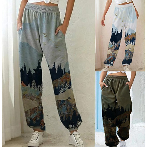 

Women's Sporty Comfort Outdoor Daily Pants Chinos Pants Pattern Full Length White Green Gray