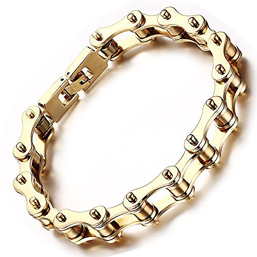 

cool style mens heavy gothic 10mm wide bike polished 316l stainless steel motorcycle chain bracelet yellow