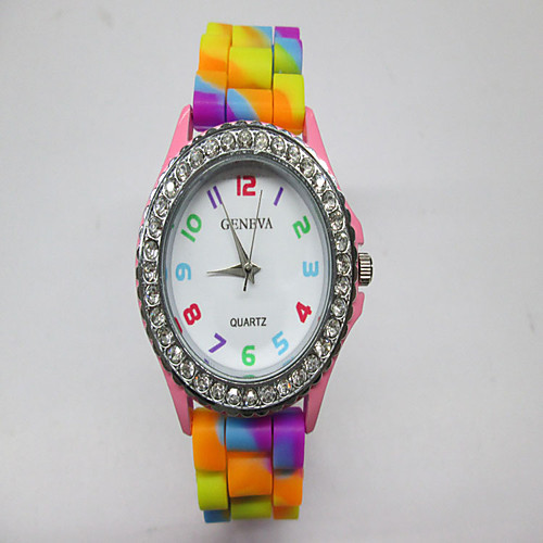 

women's quartz watch rhinestone rainbow color silicon jelly fun play colorful casual dress wrist watches - blue