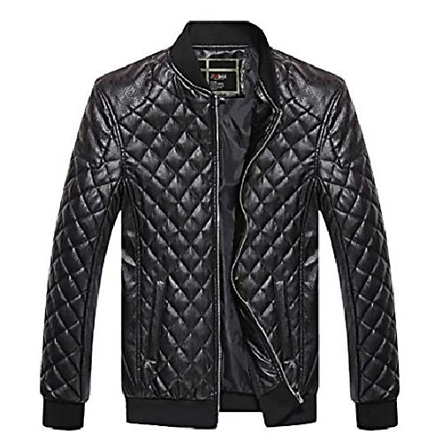 

men's classic zip-up pu diamond quilted bomber jacket