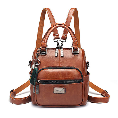 

Women's PU School Bag Mini Backpack Large Capacity Zipper Solid Color Daily Outdoor Backpack Black Dusty Rose Green Brown