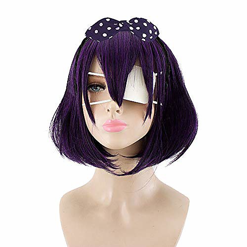 

hsiu runa yomozuki black purple cosplay wig anime game kakegurui order costume halloween costumes play synthetic hair wigs (black and purple color)