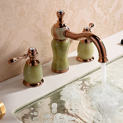 

Two HandlesBathroomFaucet,Electroplated Three Holes Widespread,BrassBathroomSinkFaucetwithSupplyLines