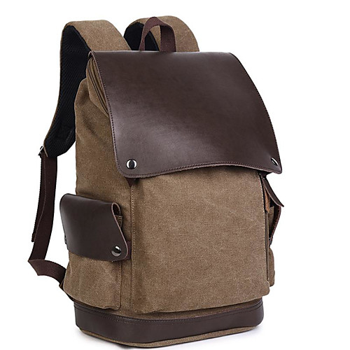 

Men's Unisex Canvas School Bag Commuter Backpack Large Capacity Waterproof Zipper Solid Color School Daily Backpack Black Coffee