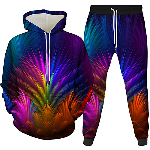 

Men's 3D Hoodies Set Plants Graphic 3D 2 Piece Front Pocket Hooded Daily 3D Print 3D Print Casual Hoodies Sweatshirts Long Sleeve White Orange Green