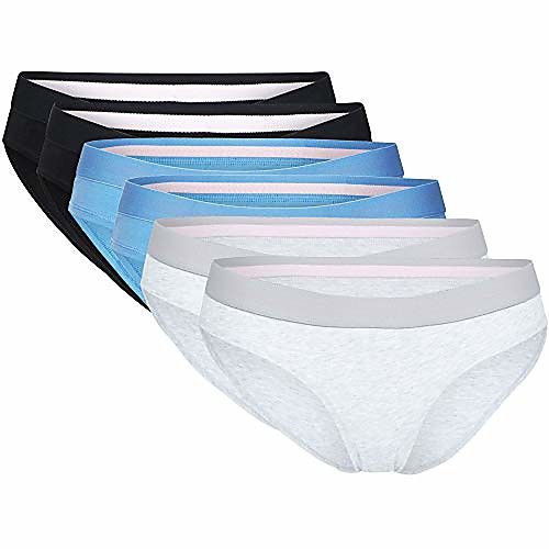 

women's organic cotton stretch bikini panties 6 pack black, blue, grey underwear (multicolor (2 x black, 2 x grey, 2 x blue), large)