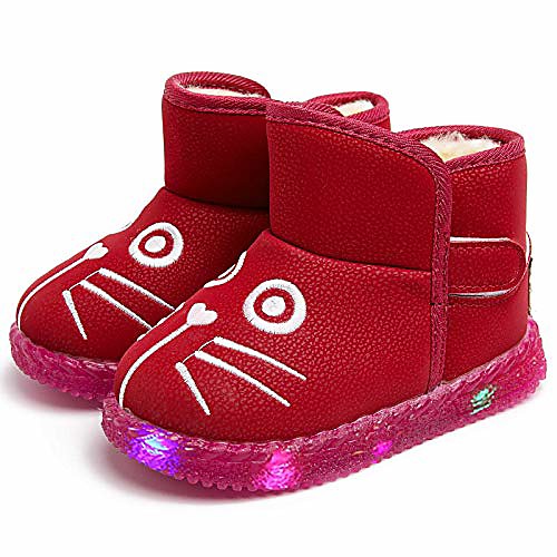 

boys girls led light up snow boots cute cats fur lined winter warm kids boots toddler baby led light shoes waterproof no-slip plush outdoor boots red