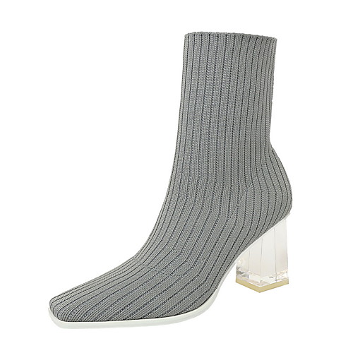 

Women's Boots Sock Boots Block Heel Boots Chunky Heel Square Toe Booties Ankle Boots Classic Daily Faux Fur Solid Colored Black Gray / Booties / Ankle Boots