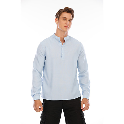 

Men's Solid Colored Plus Size Shirt Long Sleeve Daily Wear Tops Linen Round Neck White Black Gray