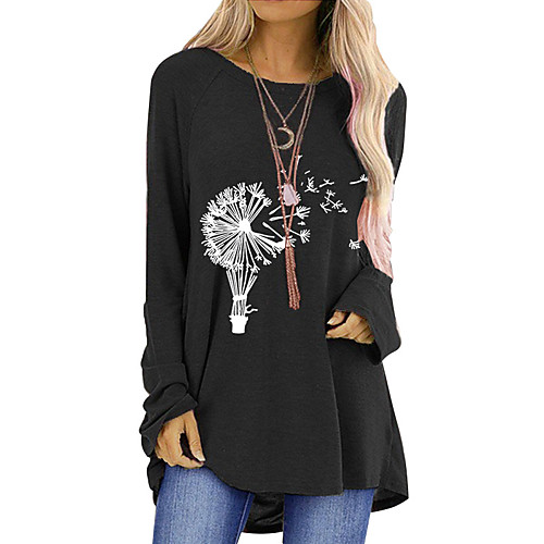 

Women's T Shirt Dress Tee Dress Short Mini Dress Black Blue Red Khaki Green Gray Long Sleeve Print Print Fall Winter Round Neck Casual Cotton 2021 S M L XL XXL 3XL