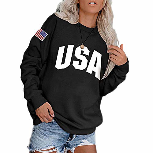 

sweatshirts for women, casual loose long sleeve usa flag print pullover-black-l
