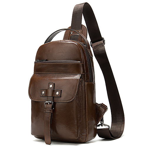 

Men's Bags Cowhide Sling Shoulder Bag Chest Bag Zipper Daily Going out MessengerBag Coffee