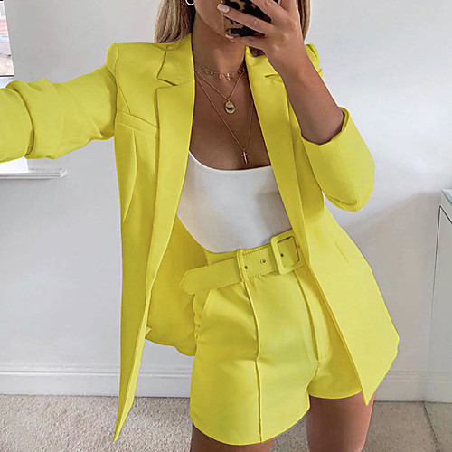 

Women's Blazer Solid Colored Polyster Coat Tops White / Yellow / Blushing Pink