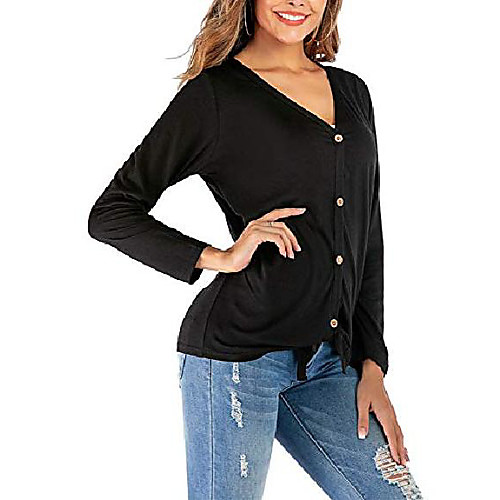 

women's summer deep v neck sleeveless shirts loose casual button down tank tops (s, 2# - black (long sleeve))