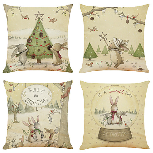 

Cushion Cover 4PC Linen Soft Decorative Square Throw Pillow Cover Cushion Case Pillowcase for Sofa Bedroom 45 x 45 cm (18 x 18 Inch) Superior Quality Mashine Washable