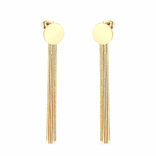 

14k gold plated small round disc tassel threader geometric dangle earrings stainless steel line ear for women girl