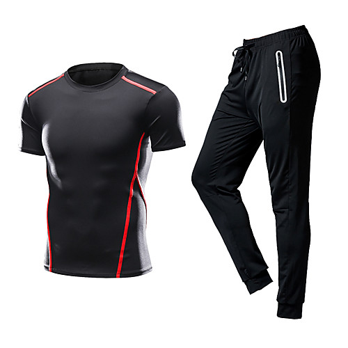 

Men's Patchwork Tracksuit Activewear Set Athletic Athleisure Short Sleeve 2pcs Breathable Quick Dry Moisture Wicking Fitness Gym Workout Running Walking Jogging Sportswear Stripes Normal Outfit Set