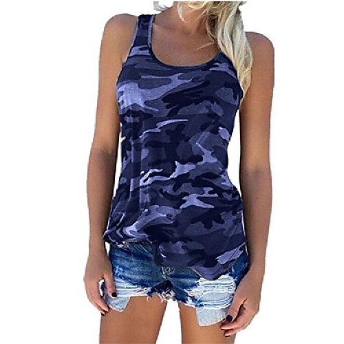 

women camo tank top for women summer casual t-shirts racerback workout sports sleeveless shirts top navy 3xl