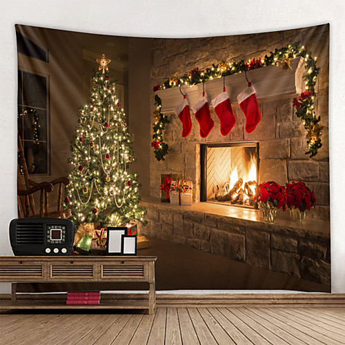 

Christmas Santa Claus Holiday Party Wall Tapestry Art Decor Blanket Curtain Picnic Tablecloth Hanging Home Bedroom Living Room Dorm Decoration Christmas Tree Gift Fireplace Polyester Beauty Views