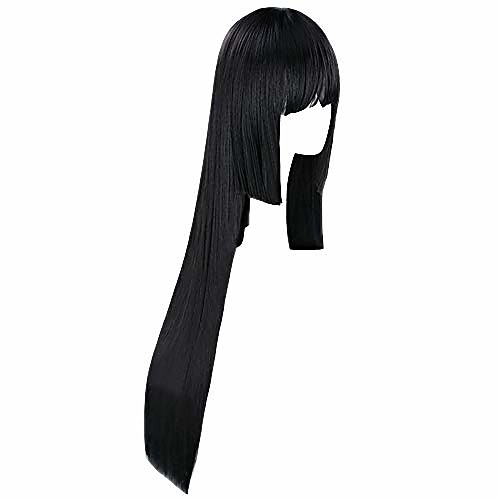 

women's 40 inch long black straight wig with bangs full fringe for cosplay party (black)