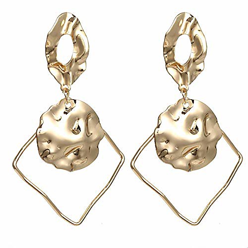

metal hammered geometric dangle drop earrings bohemian hollow square disc oval statement stud earring exaggerated fashion jewellery for women (gold hammered round square earring)