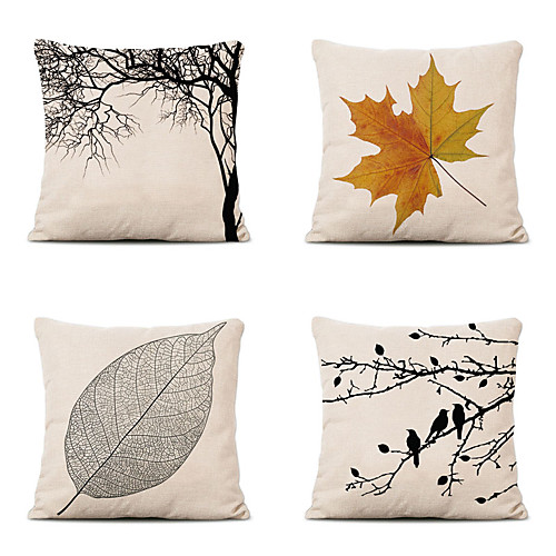 

Cushion Cover 4PCS Linen Soft Decorative Square Throw Pillow Cover Cushion Case Pillowcase for Sofa Bedroom 45 x 45 cm (18 x 18 Inch) Superior Quality Machine Washable Tree Leaves Pattern