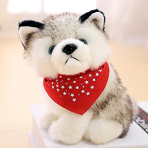 

simulated husky dog plush toy dolls animal puppy kids gifts birthday present home car decoration with red triangular scarf