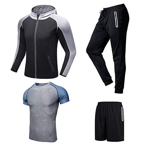 

Men's Patchwork Tracksuit Activewear Set Athletic Long Sleeve 4pcs Front Zipper Breathable Quick Dry Moisture Wicking Fitness Gym Workout Running Walking Jogging Sportswear Normal Outfit Set Clothing
