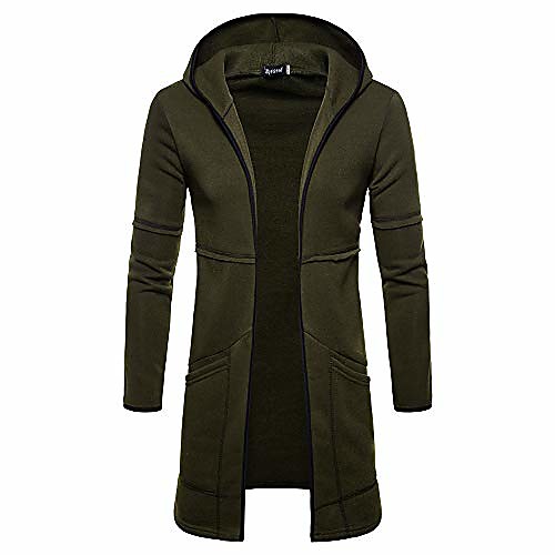 

men's fashion long sleeve hooded cardigan solid trench coat jacket outwear blouse (green, medium)