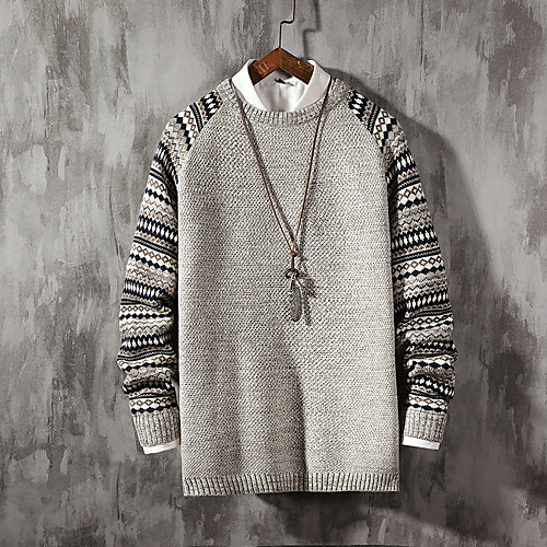 

Men's Stylish Color Block Pullover Long Sleeve Sweater Cardigans Crew Neck Winter Black Navy Blue Beige