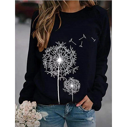 

Women's T shirt Graphic Prints Long Sleeve Round Neck Tops Basic Basic Top Black Blue Red