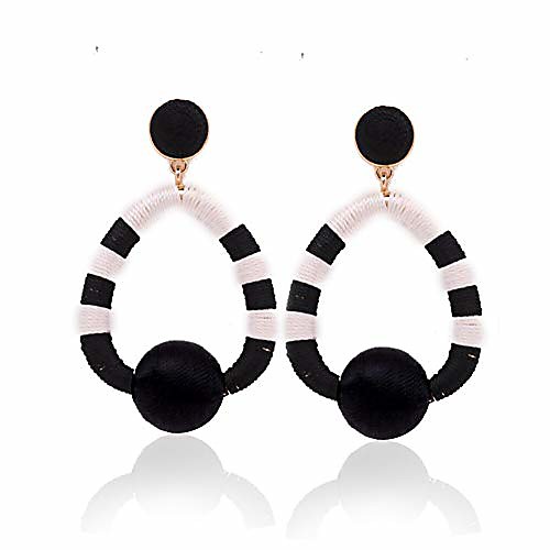 

women's handmade tassel drop earrings ethnic round thread oval statement dangle earings bohemia jewelry-black white