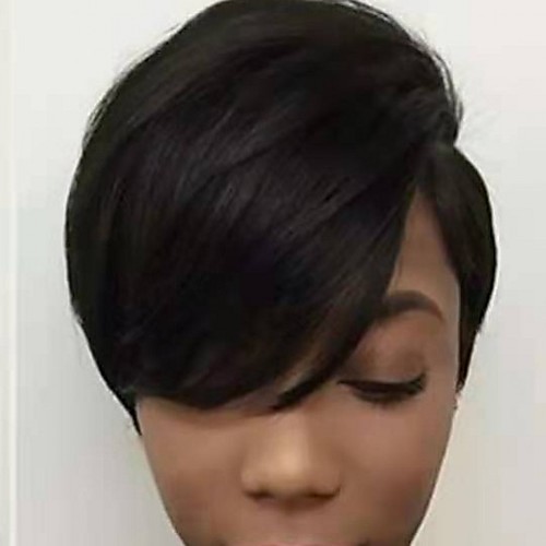 

Human Hair Wig Short Kinky Curly With Bangs Natural Women Sexy Lady New Capless Vietnamese Hair Women's Natural Black #1B 6 inch