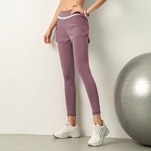 

Women's Sporty Comfort Sports Gym Shorts Pants Striped Short Layered Patchwork Black Blue Purple