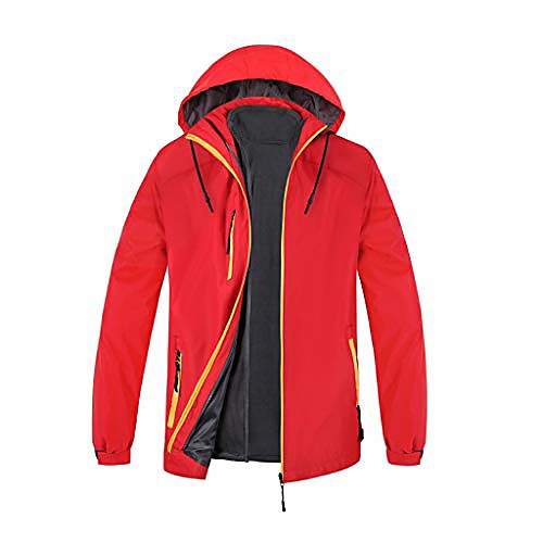 

mens outdoor detachable two-piece zip hooded waterproof thermal rain mountain jacket(red,xxl)