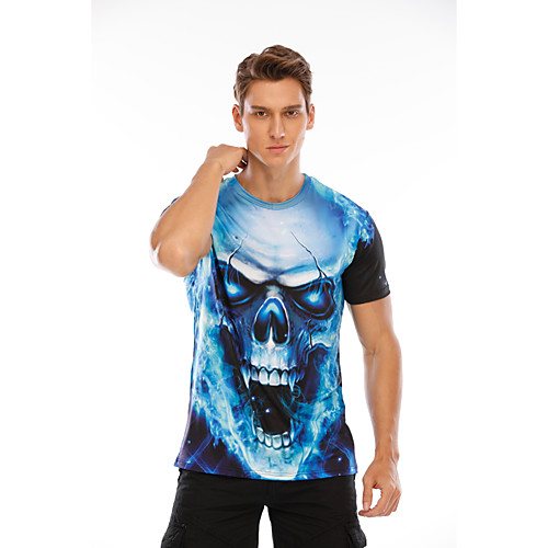 

Men's Graphic Skull T-shirt Print Short Sleeve Daily Tops Basic Round Neck Blue / Summer / Club