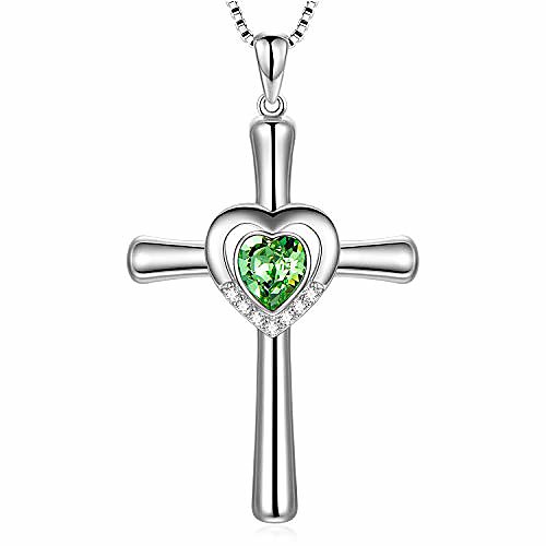 

sterling silver cross necklace with simulated peridot swarovski crystals august birthstone jewelry infinity love cross necklace birthday gifts for her women