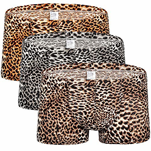 

men's leopard underwear boxer underwear sexy bulge pouch breathable mesh underpants 3 pack