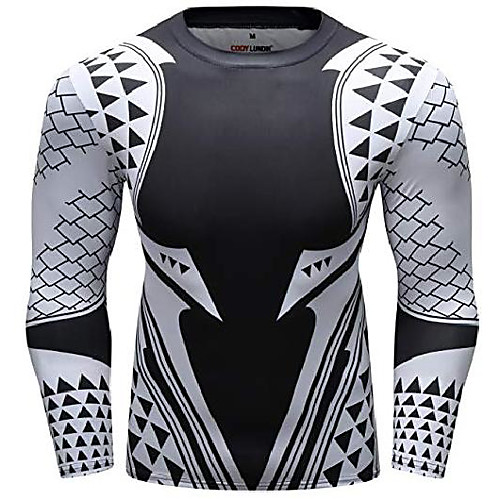 

men's compression printing tight-fitting sports training long sleeve shirt sportswear running top tee (gray black print, m)