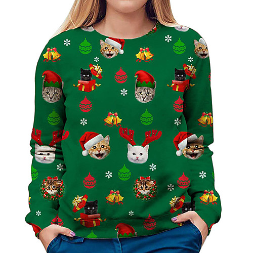 

Women's Pullover Sweatshirt Cat Graphic Christmas Daily Casual Christmas Hoodies Sweatshirts Green