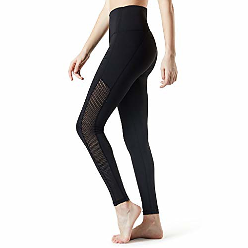 

sports pants high waist mesh tummy control casual yoga pants breathable stretch running tights leggings pants (black, medium)