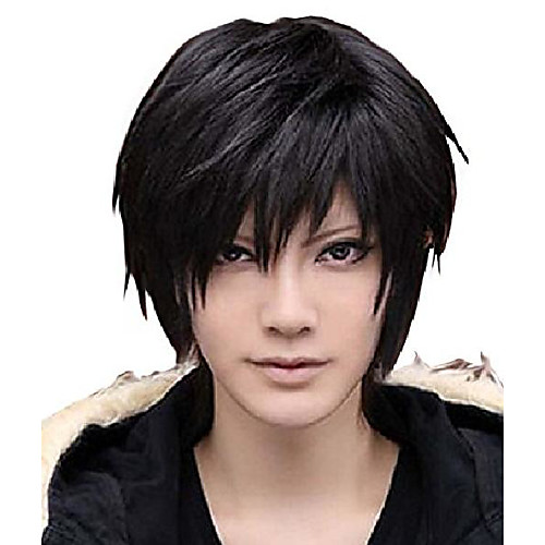 

men's beautiful black short straight hair wig for cosplay party (one size)