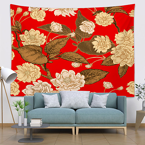 

Wall Tapestry Art Decor Blanket Curtain Picnic Tablecloth Hanging Home Bedroom Living Room Dorm Decoration Polyester Dark Golden Leaf Flower