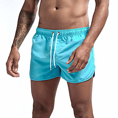 

fashion pure color pattern 5 inseam drawstring shorts for men casual outdoor beach swimming trunks pants light blue