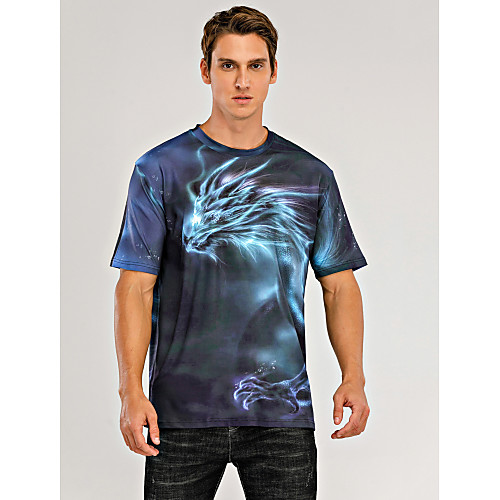 

Men's T shirt Graphic Optical Illusion Print Short Sleeve Daily Tops Basic Exaggerated Blue Purple Red