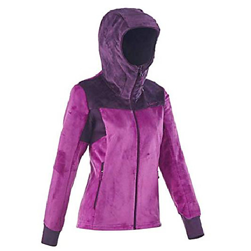 

women's mountain hiking soft polar fleece purple jacket with hood, full zip for perfect confort from 45 to 50°f (xlarge)