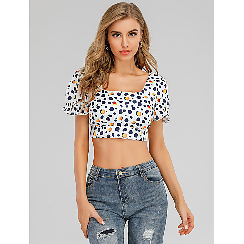 

Women's Crop Top Floral Graphic Prints Flower Backless Bow Print Square Neck Tops Basic Basic Top White Black Blue