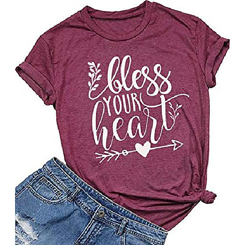 

bless your heart arrow letter print shirt women casual short sleeve tshirt tops tee (large, red)