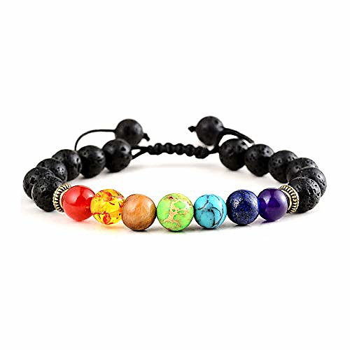 

chakra bracelet, lava rock bracelet chakra stones aromatherapy anxiety relief essential oil bracelet for women men (1100)